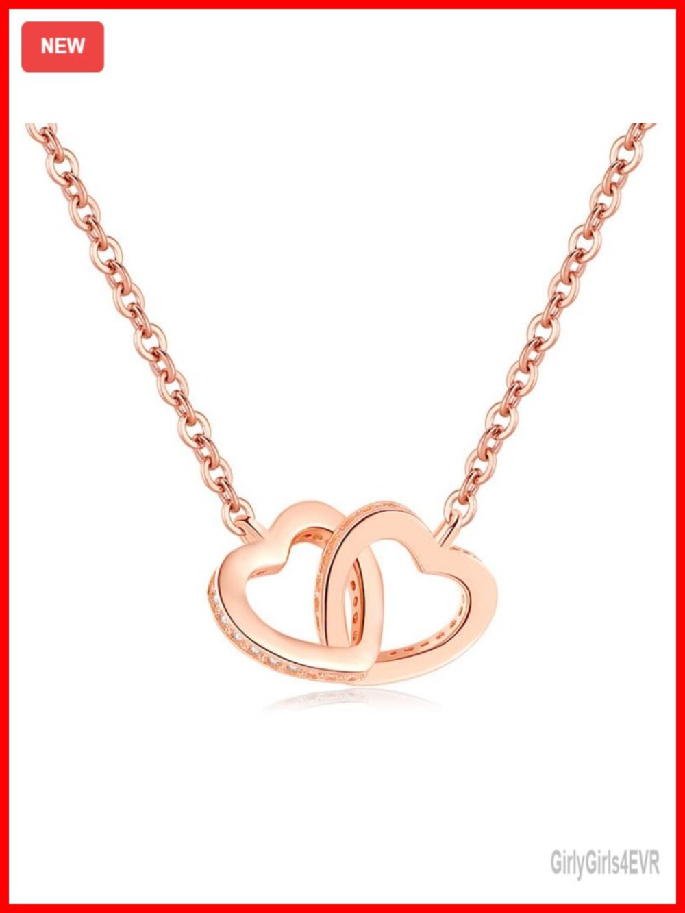 14K Gold Intertwined Heart Pendant Necklace Moissanite 17.3 Inch